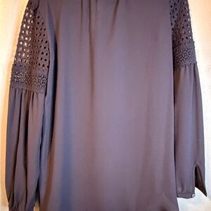 LOFT Women's Blouse with Lace Sleeves - Dark Blue